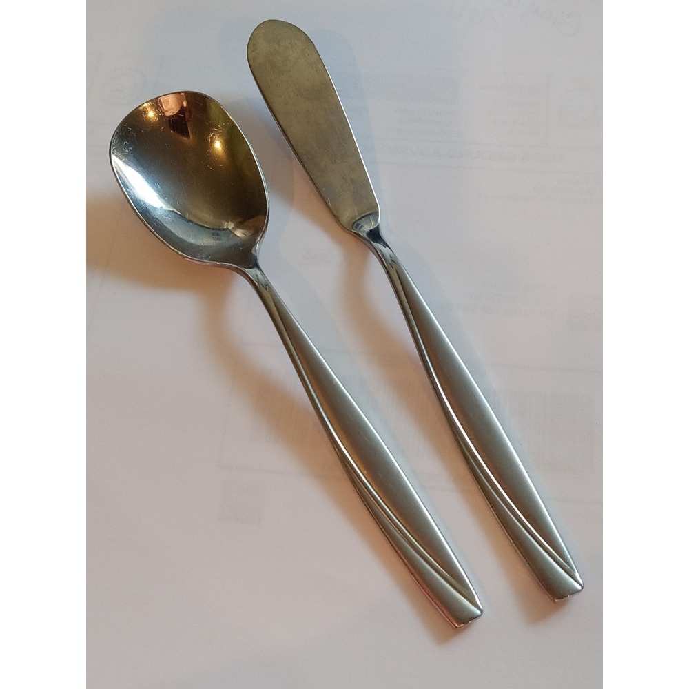 Oneida Camlynn Cleo sugar spoon and butter knife stainless steel flatware